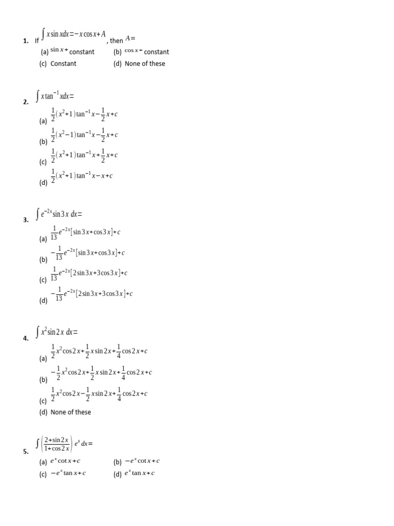 Integral Calculus Practice Questions | PDF
