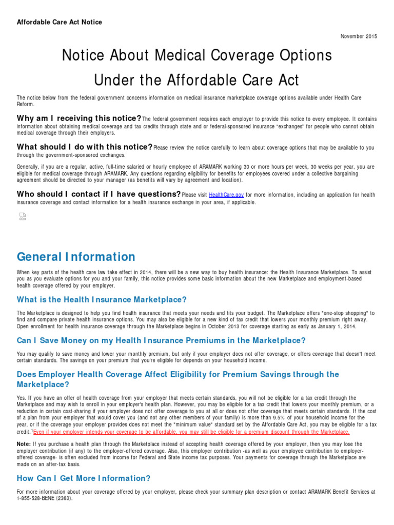 Affordable Care Act Notice Acknowledgement | PDF | Insurance | Health ...