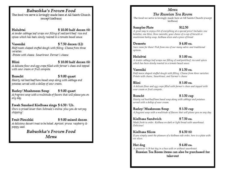 Home Foods Menu