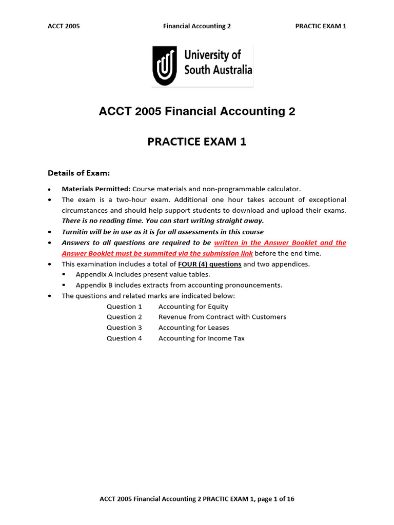 ACCT 2005 Practice Exam 1 Overview | PDF | Lease | Depreciation