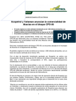 Ecopetrol y Talisman Anuncian La Comercialidad de Akacías en El Bloque CPO-09