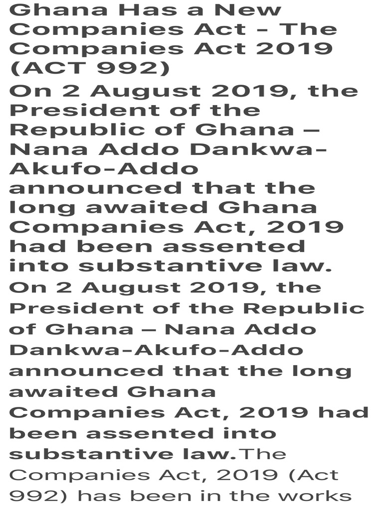 Ghana Has A New Companies Act The Companies Act 2019 (ACT 992) PDF