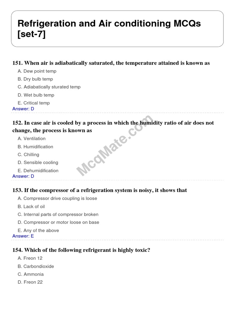 Refrigeration and Air Conditioning Set 7 PDF Transparent Materials