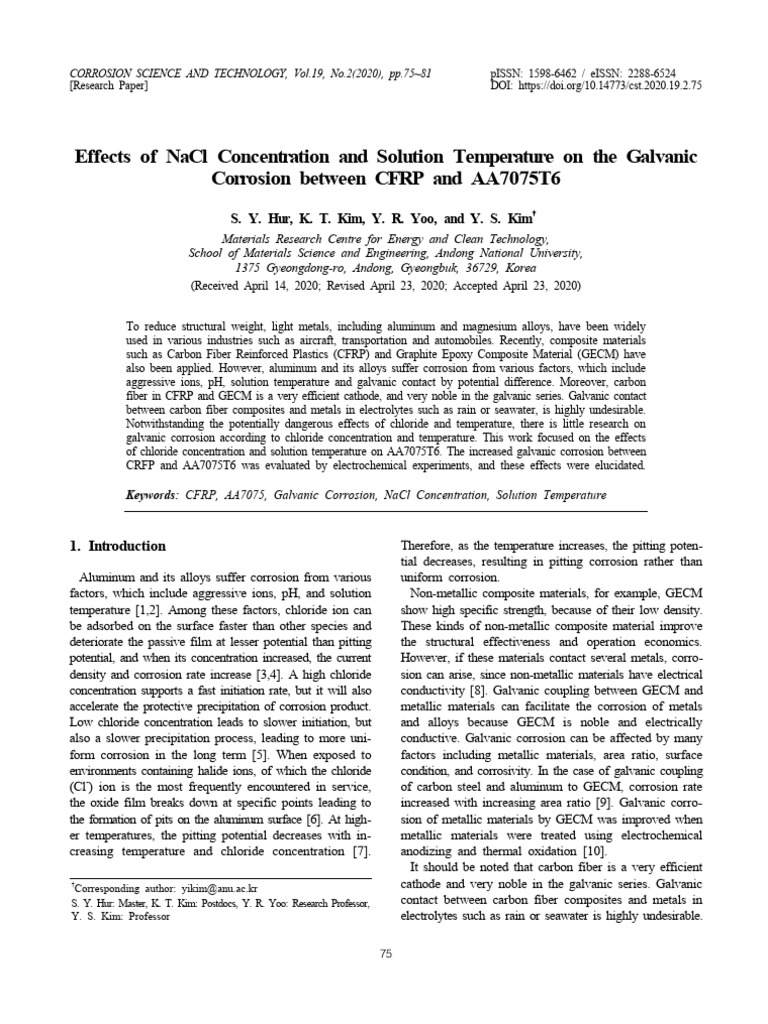 Effects of NaCl Concentration and Solution Temperature On The Galvanic ...