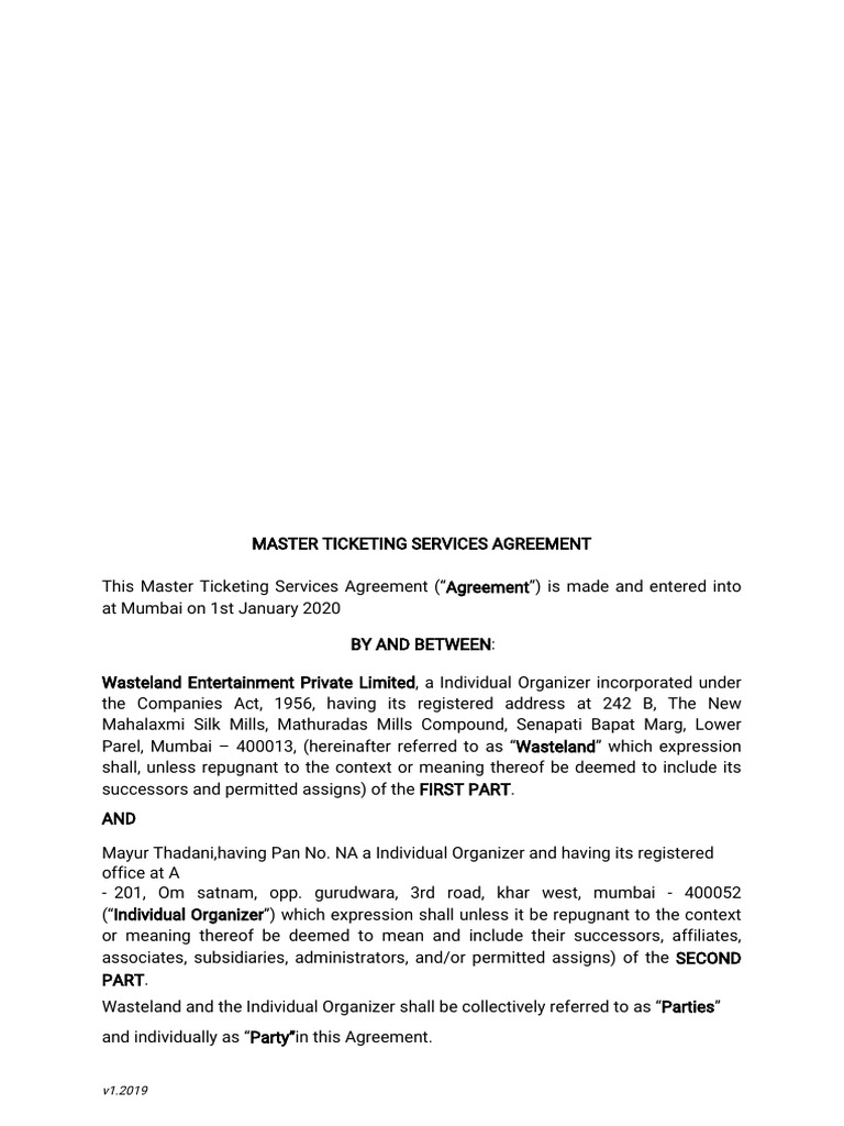 Ticketing Services Agreement Overview | PDF