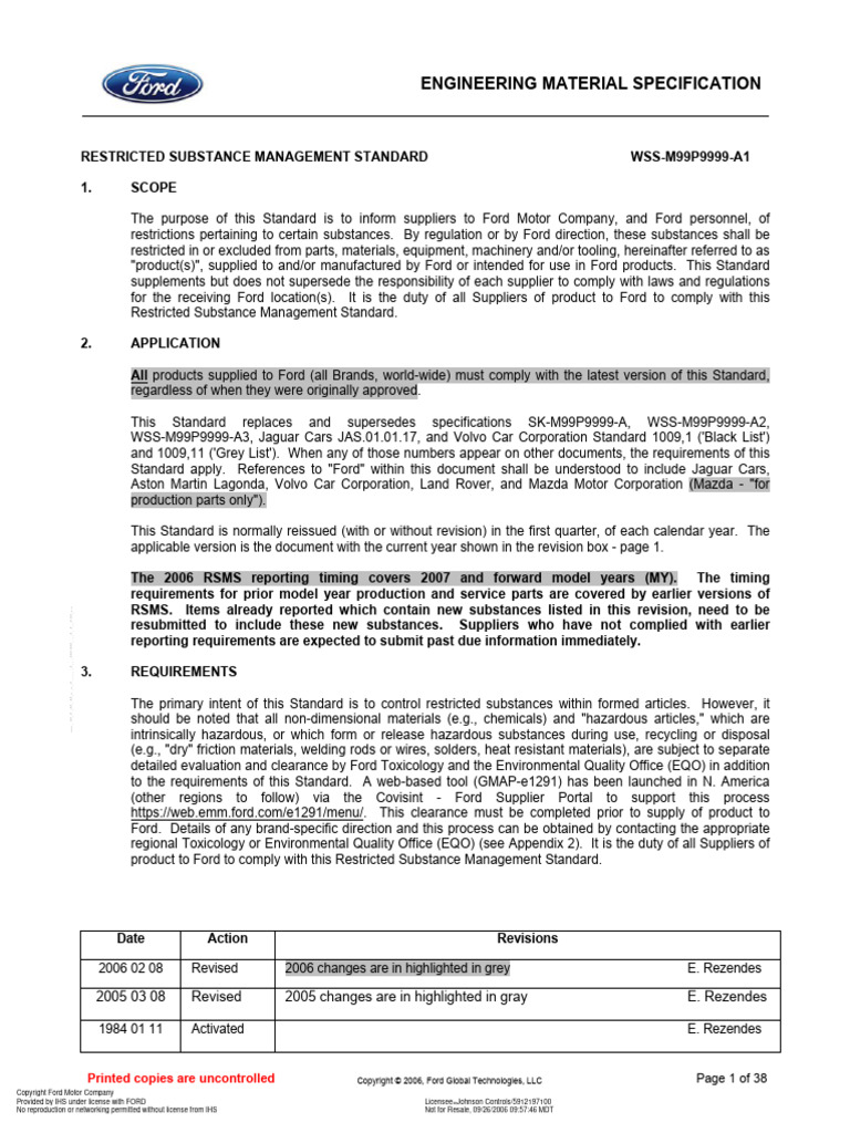 WSS M99P9999 A1 | PDF | Ford Motor Company | Copyright
