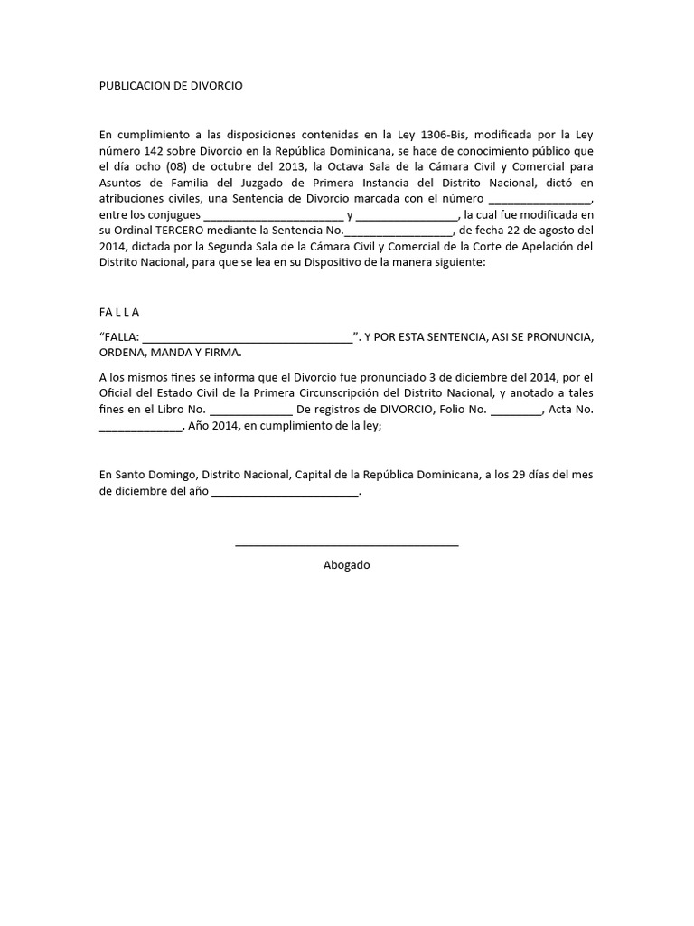 Publicación de Divorcio en RD | PDF