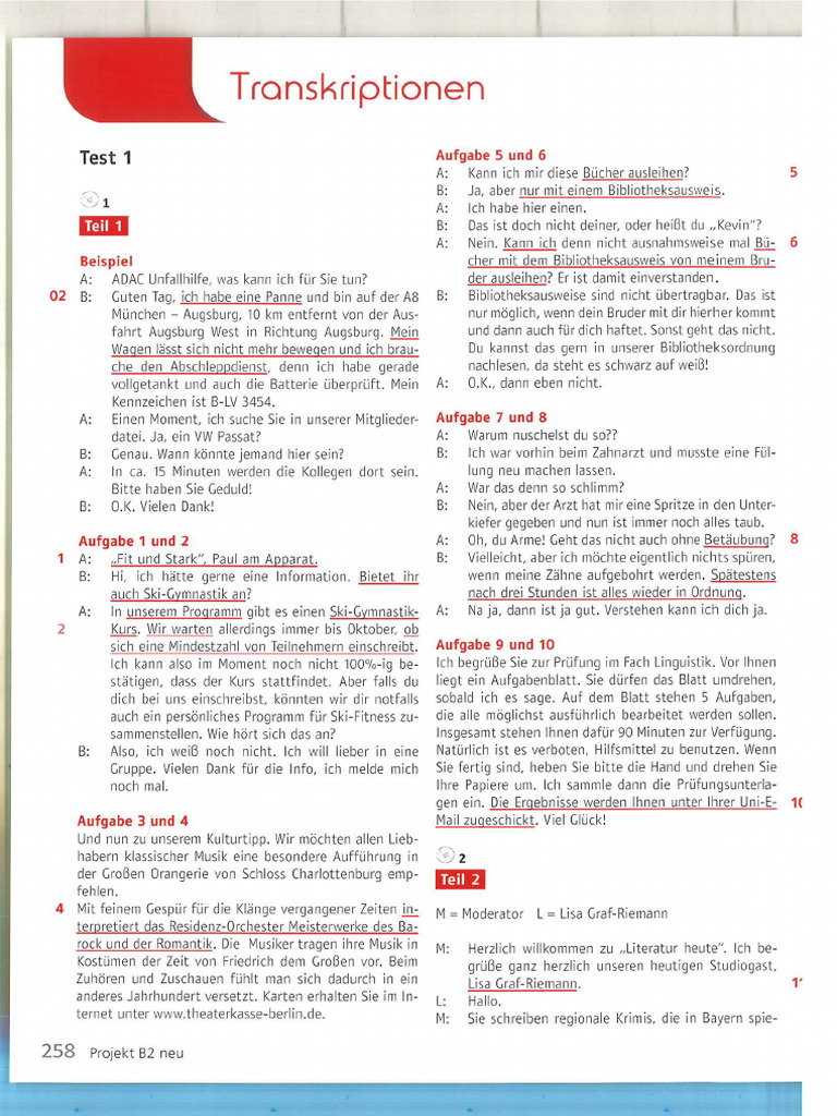 Projekt B2 Neu Transkriptionen PDF