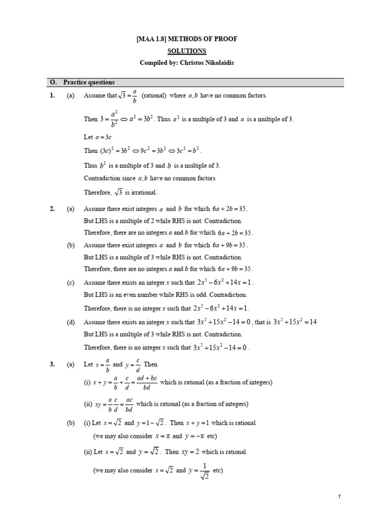 (Maa 1.8) Methods of Proof - Solutions | PDF | Rational Number ...