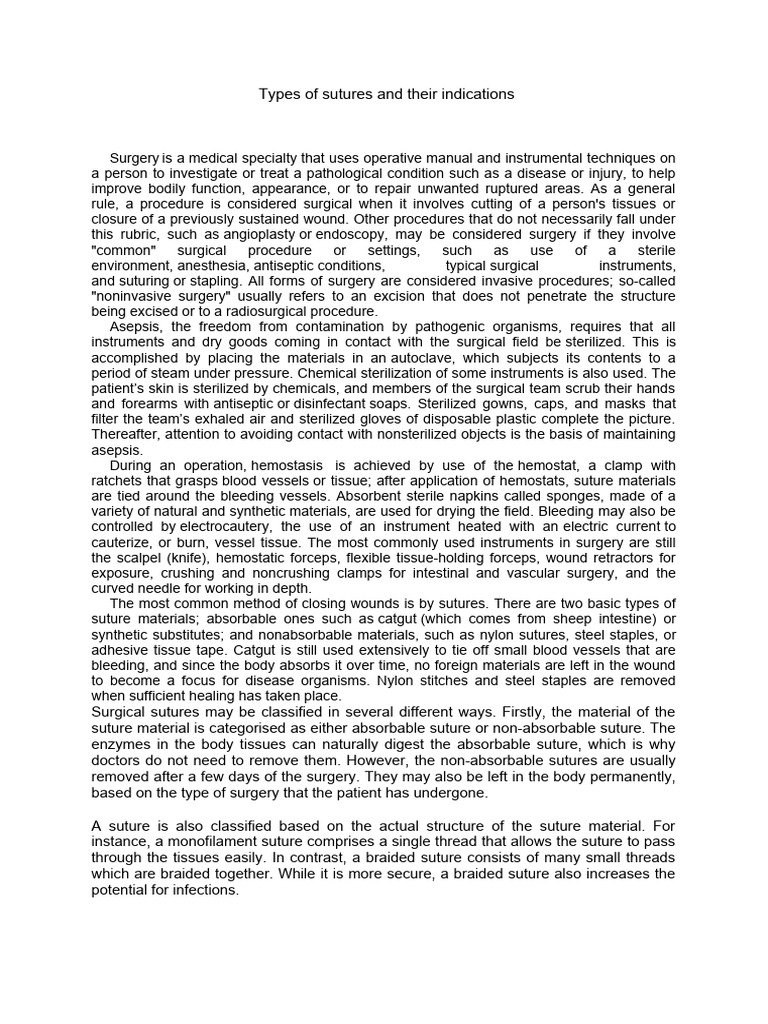 Types of Sutures and Their Indications PDF Surgical Suture Surgery