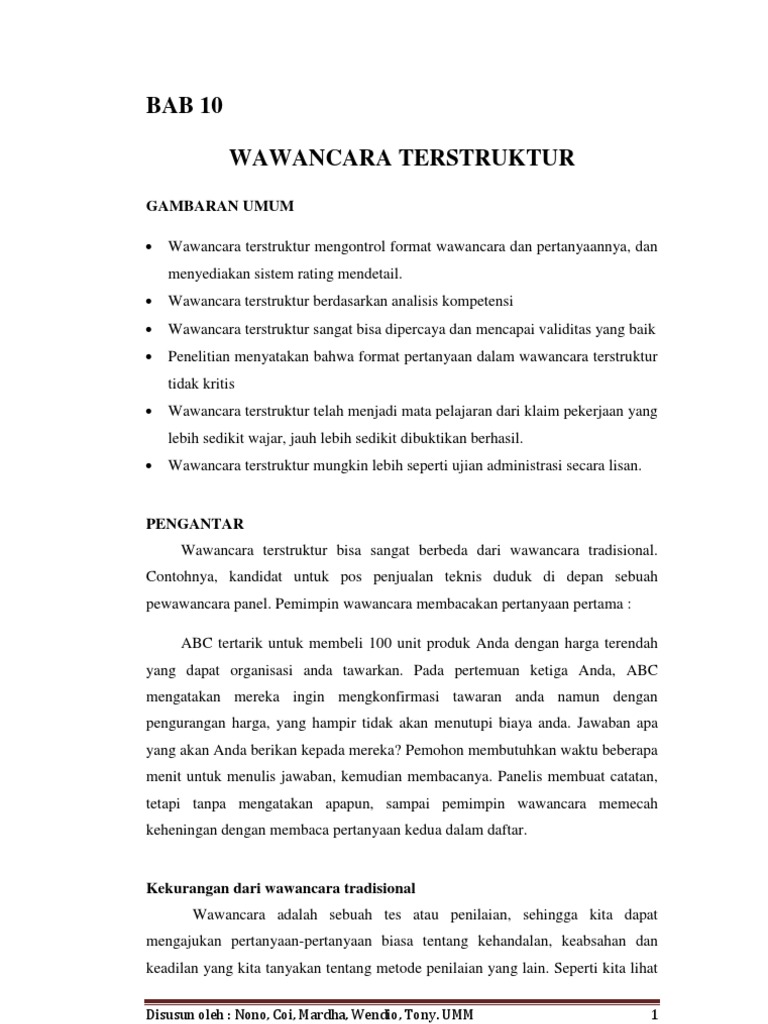 Wawancara Terstruktur Dan Metode Asesmen Khusus Dalam Psikologi