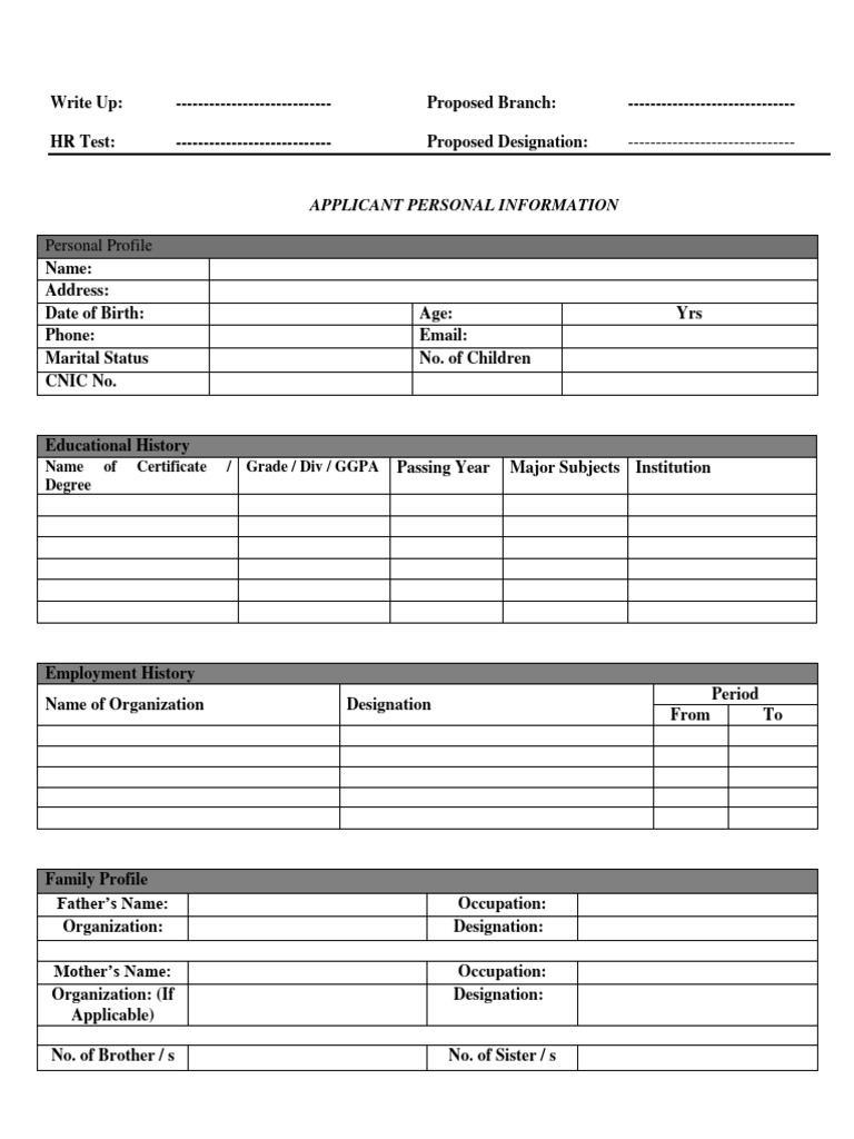 Personal Information Form For Interview Candidates PDF