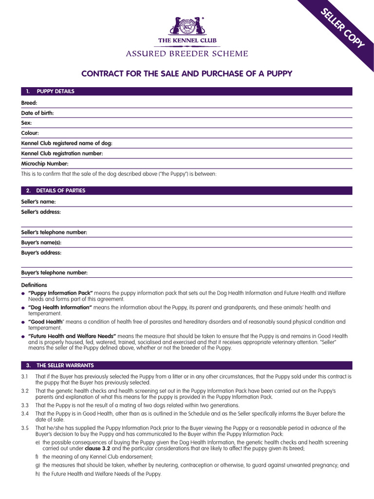 Abs Contract Form Seller PDF Sales Animal Welfare