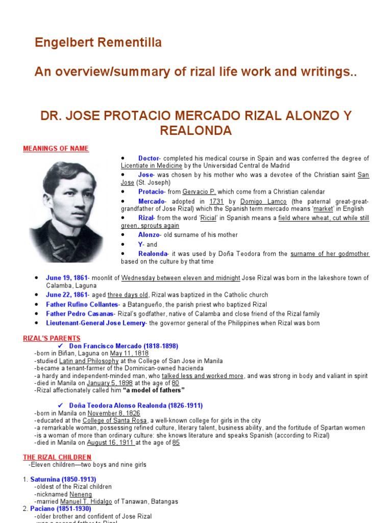 Rizal Life Works Writings Summary 1