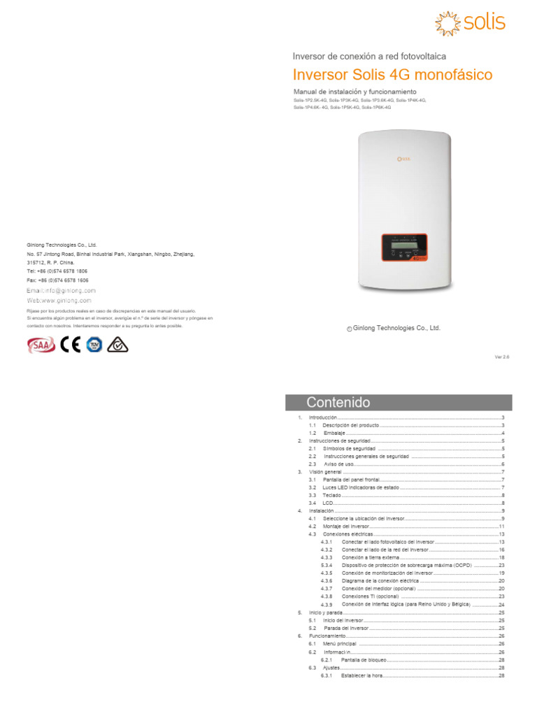 Manual Inversor Solis 4G en Español | PDF | Conector eléctrico ...