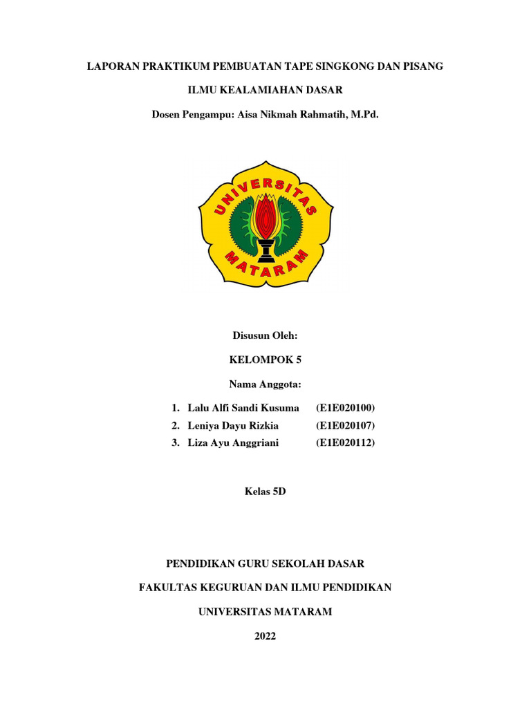 LAPORAN PRAKTIKUM PEMBUATAN TAPE SINGKONG DAN PISANG - Kelompok 5 | PDF