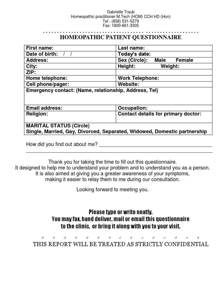 Homeopathy Questionnaire Descargar gratis PDF Sexual Intercourse