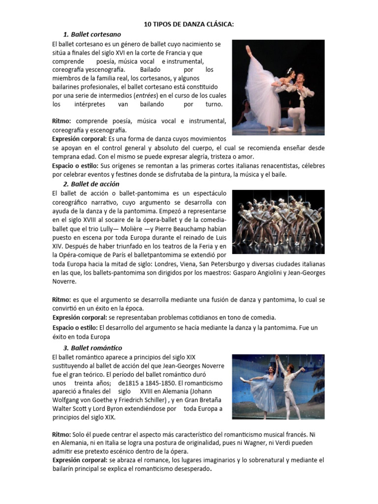 10 Tipos de Danza Clásica | PDF | Ballet | Bailes