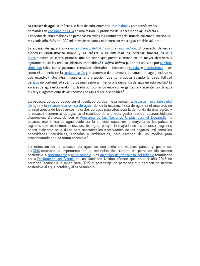 Causas y consecuencias de la escasez de agua | PDF | Escasez de agua | Agua