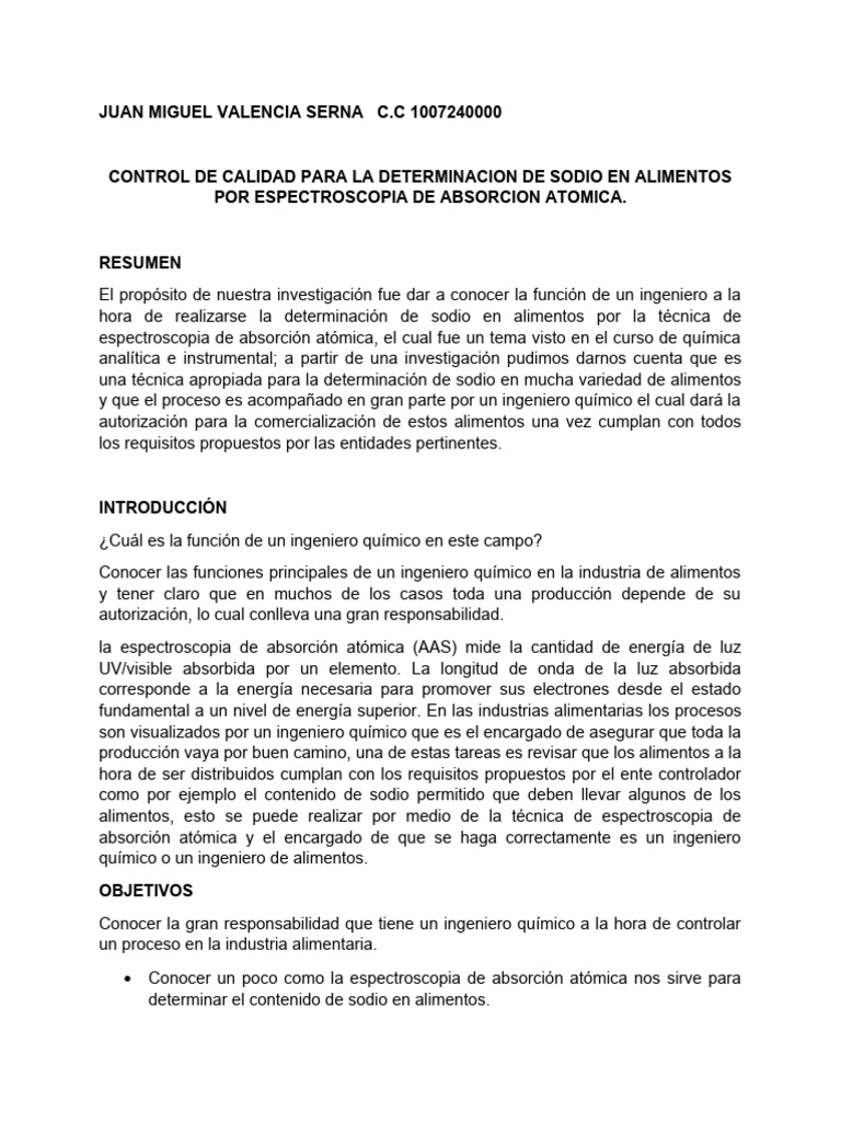Control de Calidad: Sodio en Alimentos | PDF | Alimentos ...
