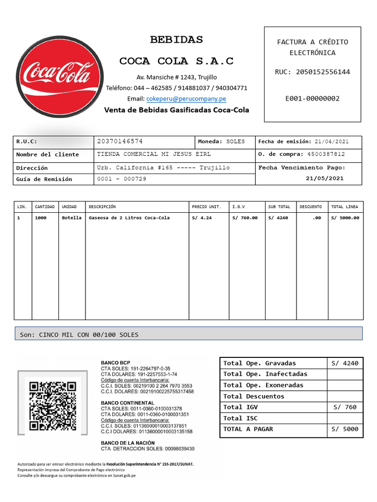 Factura Electrónica Coca-Cola | PDF