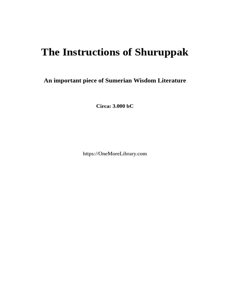 The Instructions of Shuruppak PDF PDF