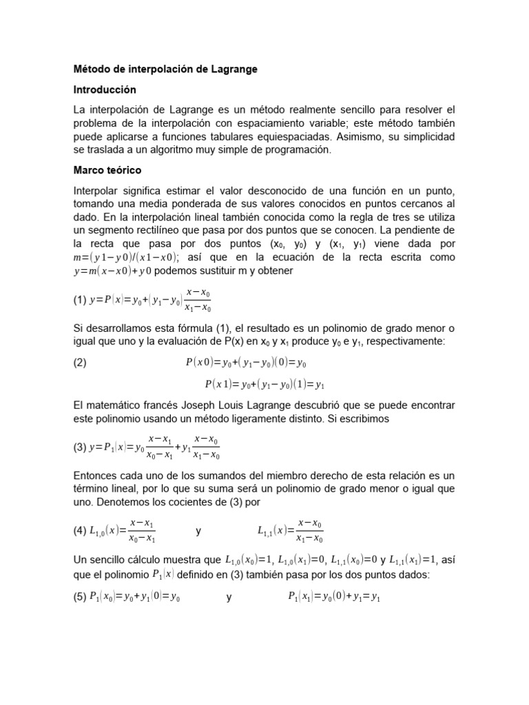 Método de Interpolación de Lagrange | PDF | Ecuaciones | Objetos ...