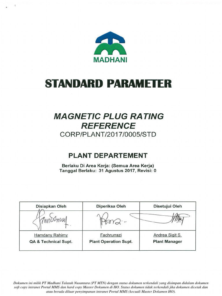 CORP PLANT 2017 0005 STD Magnetic Plug Rating Reference Rev.0 (OK ...