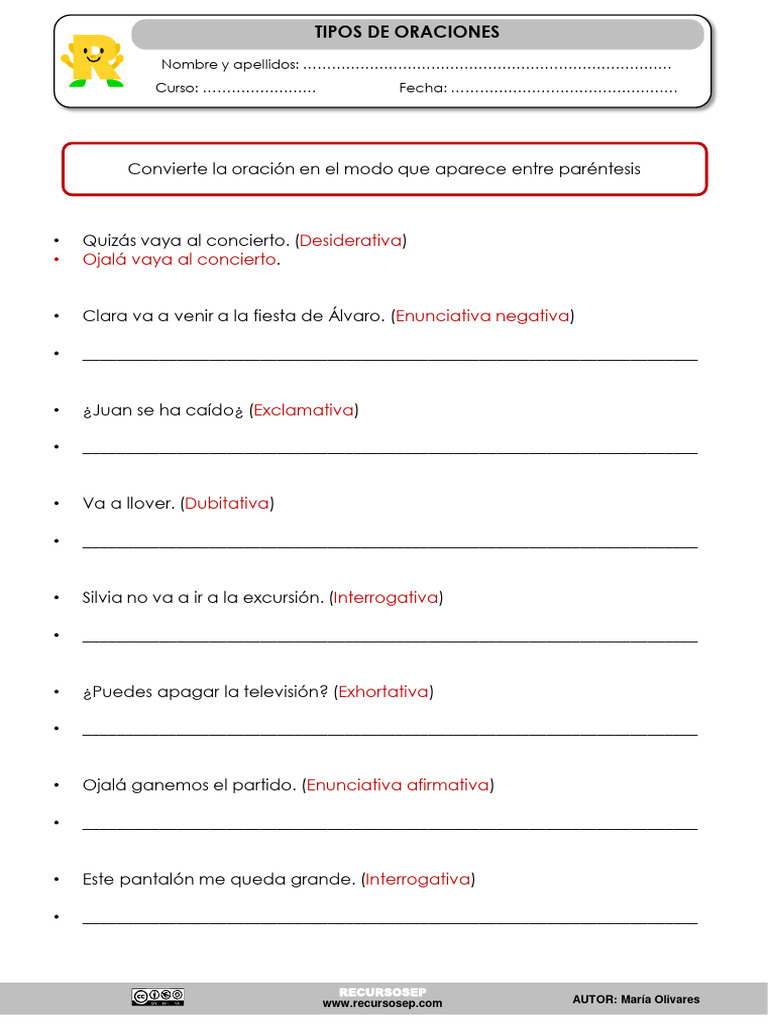 Tipos Oraciones | PDF | Artes del Lenguaje y Comunicación