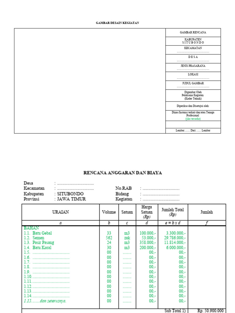 Rencana Anggaran Kegiatan Desa Situbondo | PDF | Griya & Taman