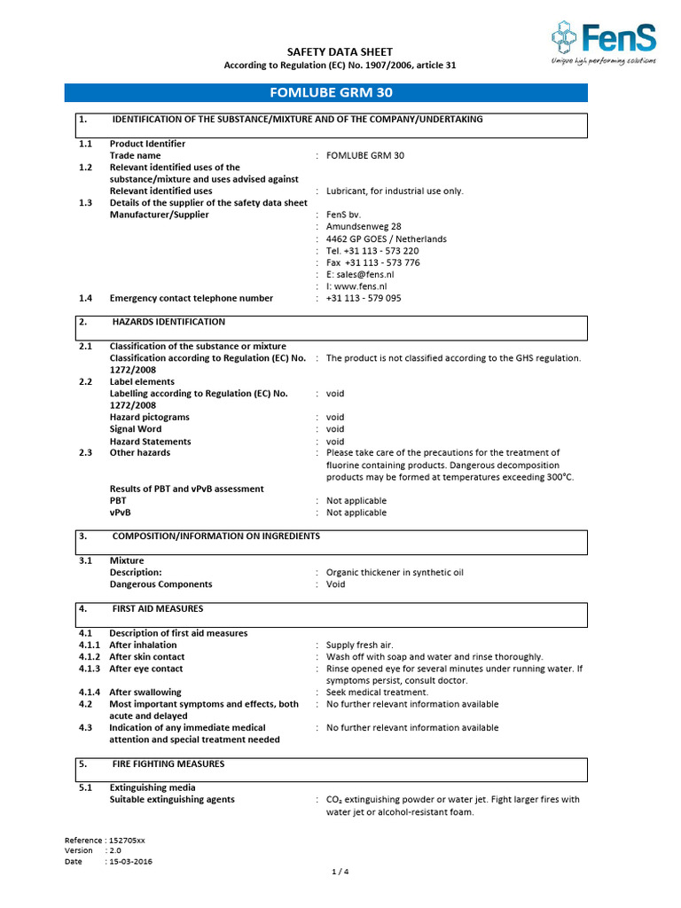MSDS 87400-01 Fomlube - English | PDF