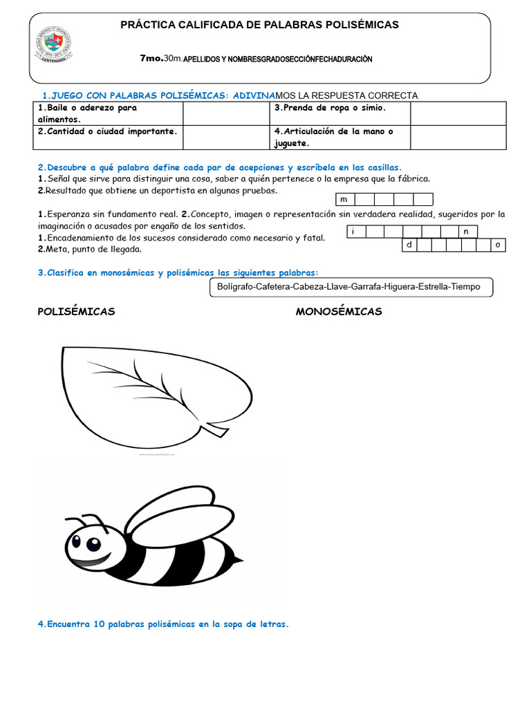Ejercicios de palabras polisémicas | PDF | Crecimiento personal y ...