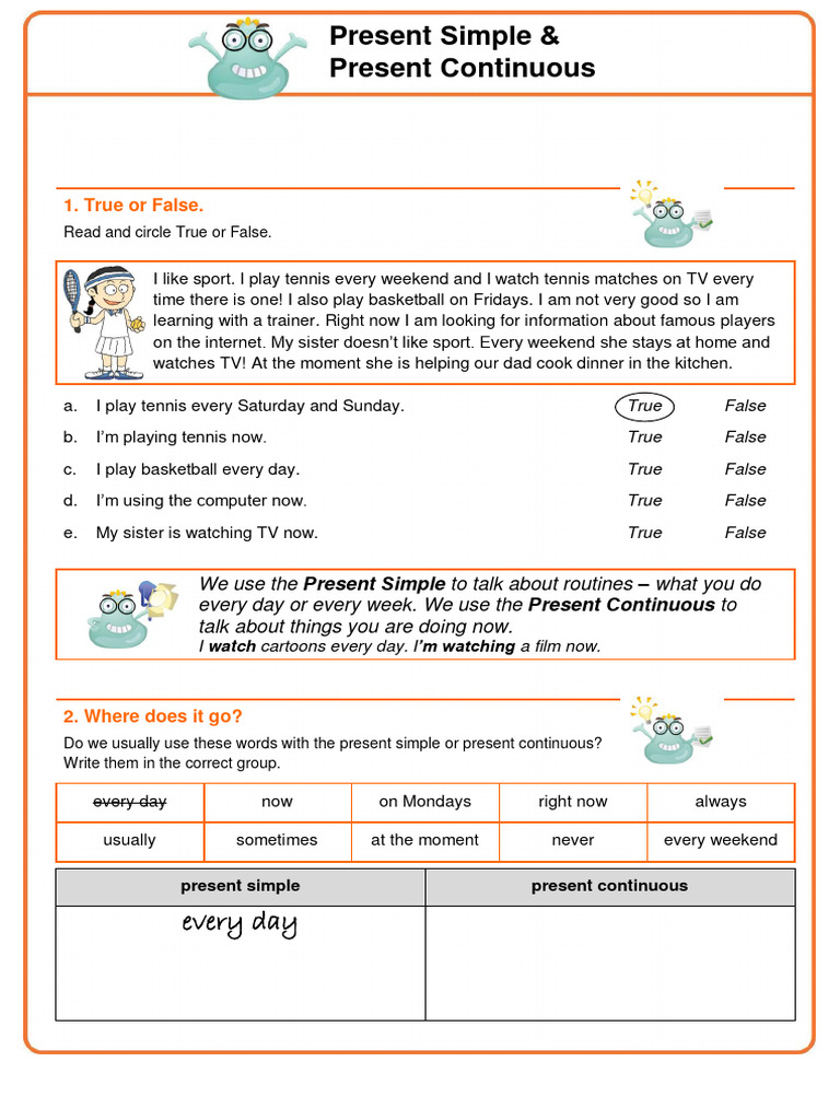 Present Simple vs Continuous Exercises | PDF | Linguistics | Grammar