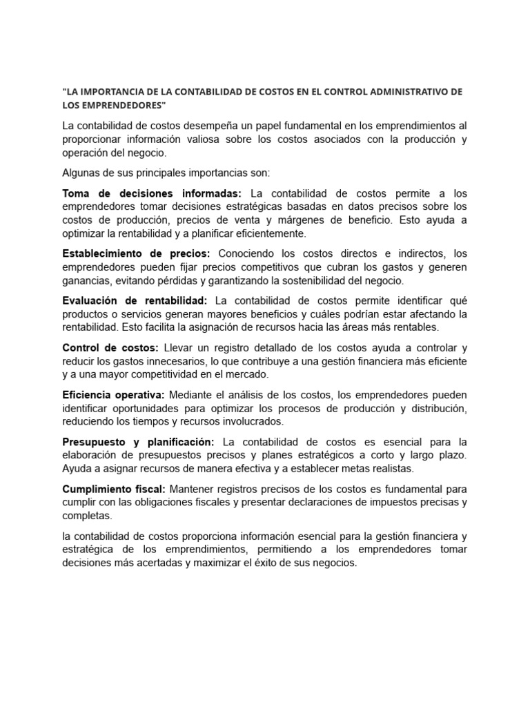 La Importancia de La Contabilidad de Costos en El Control ...