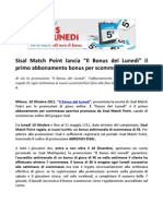 Sisal Match Point lancia “Il Bonus del Lunedì”, il primo abbonamento bonus per scommesse sportive