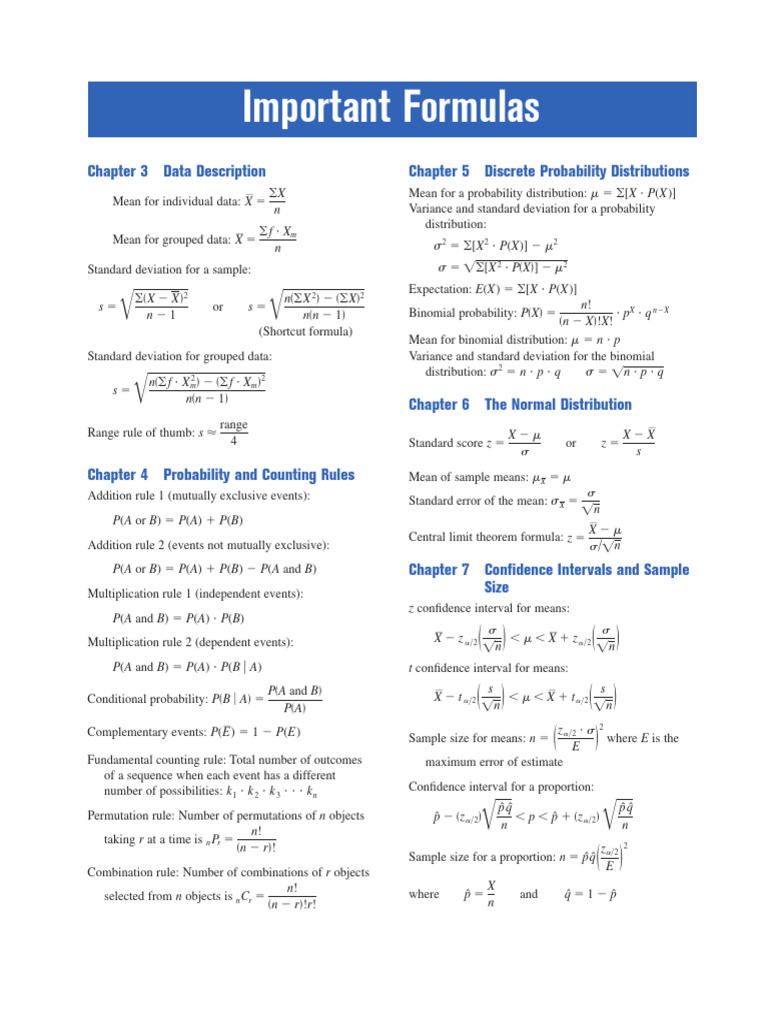 Important Statistics Formulas