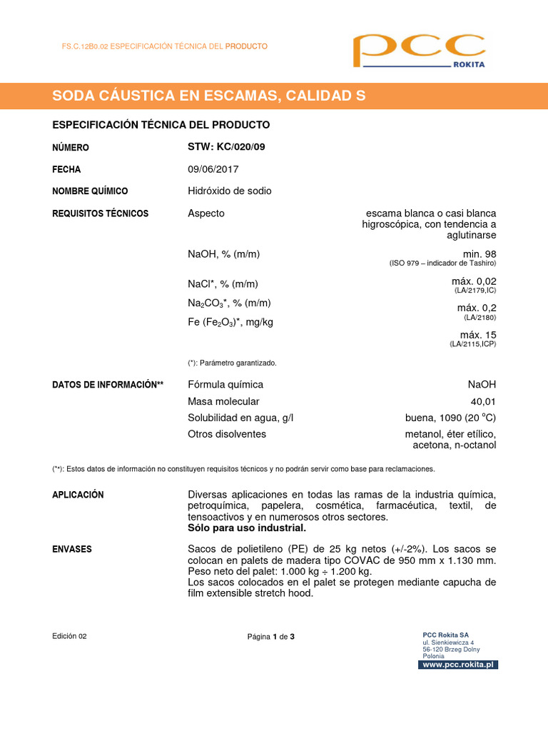 Tds Caustic Soda Es Original PDF Hidróxido de sodio Química