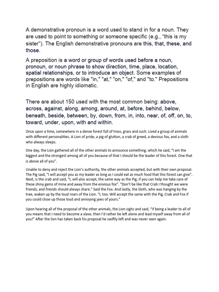 A Demonstrative Pronoun Is A Word Used To Stand in For A Noun PDF