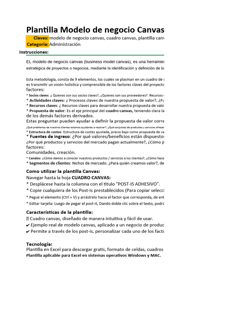 Plantilla Canvas para Negocios | PDF | Business | Economias