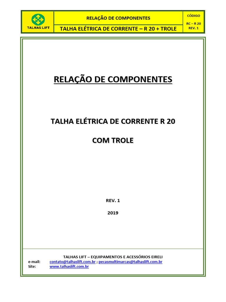 Relação Componentes - Talha R 20 + Trole - Rev. 1 - 2019 | PDF | Bens ...