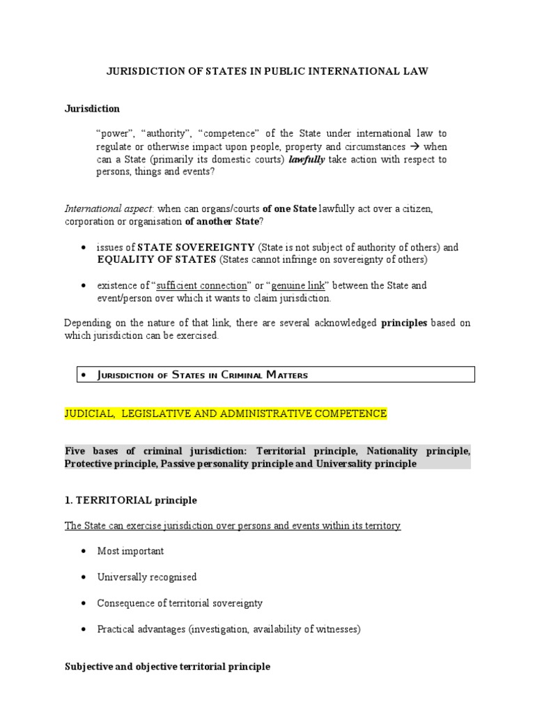 Principles of State Jurisdiction in Law | PDF | Personal Jurisdiction ...