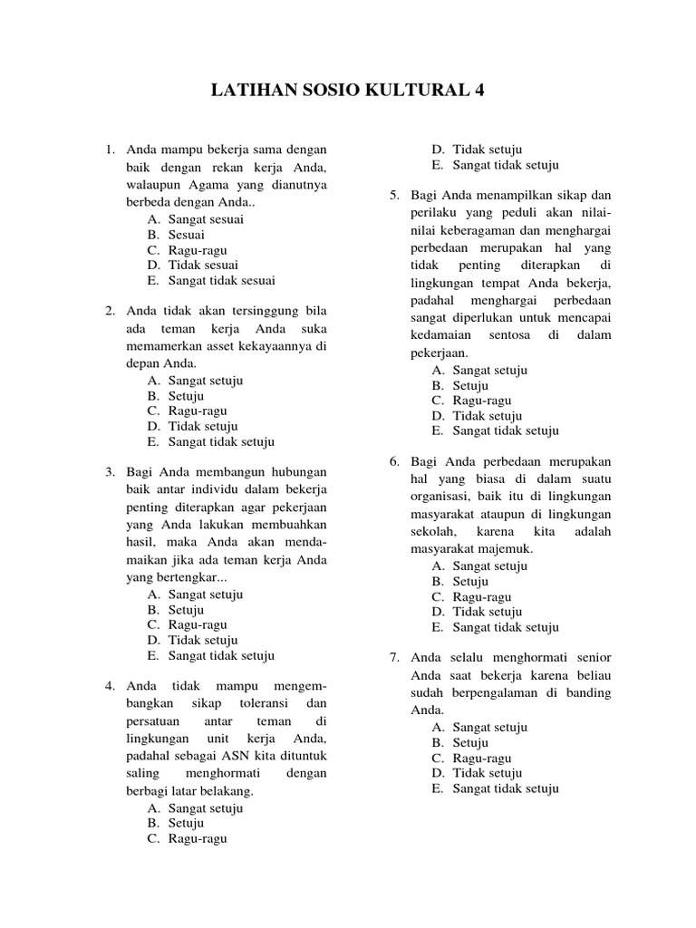 Latihan Sosio Kultural 4 | PDF