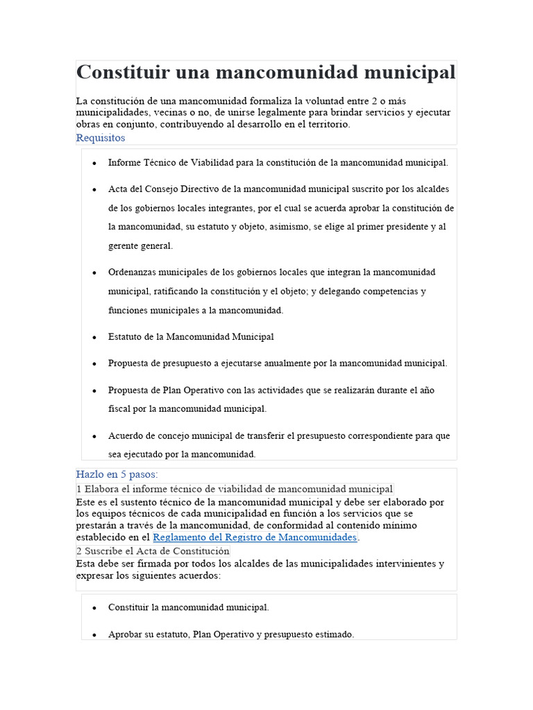Constitución de Mancomunidad Municipal | PDF | Gobierno local | Gobernancia