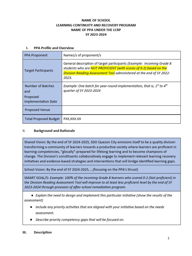 PPA Implementation Plan for SY 2023-2024 | PDF | Learning | Behavior ...