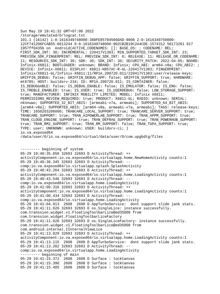 Infinix X6811 Logcat Analysis | PDF | Java (Programming Language ...