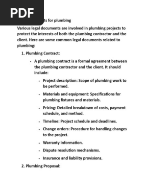 Legal documents for plumbing