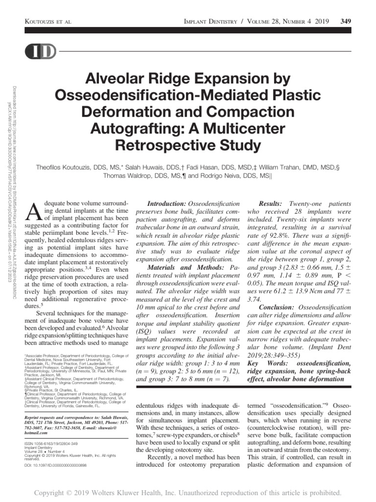 Alveolar Ridge Expansion by Osseodensification-Mediated Plastic ...