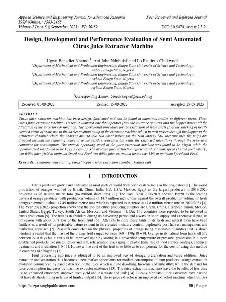 Design, Development and Performance Evaluation of Semi Automated Citrus ...