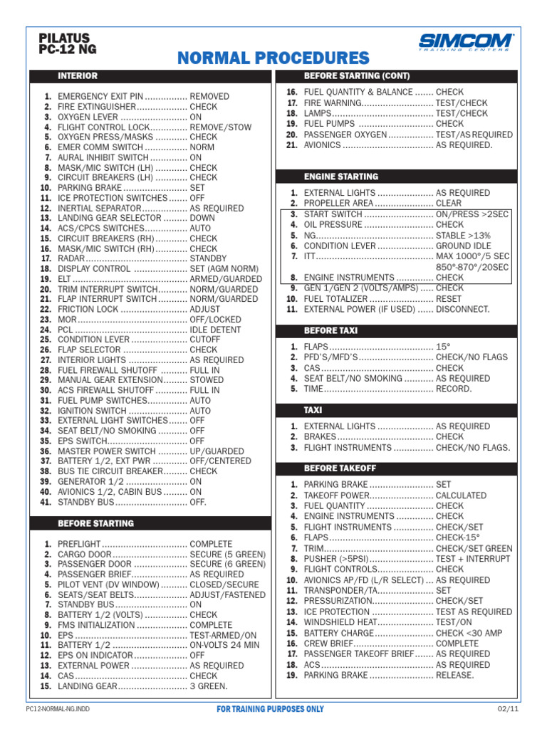 PC-12 NG Before Start Checklist | PDF | Switch | Manufactured Goods