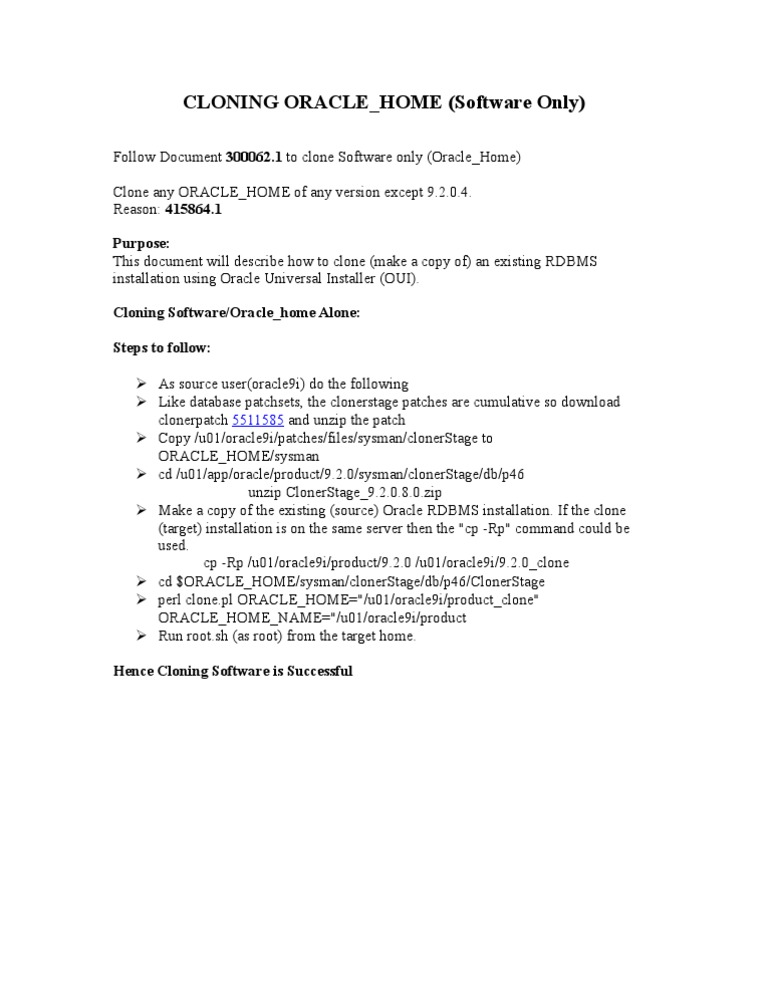 Oracle Home Cloning Guide | PDF